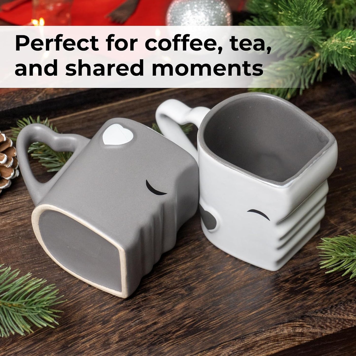 Ceramic Coffee Mugs Set โ Kissing Mugs with Gift Box (Gray) | Perfect for Couples & Special Occasions