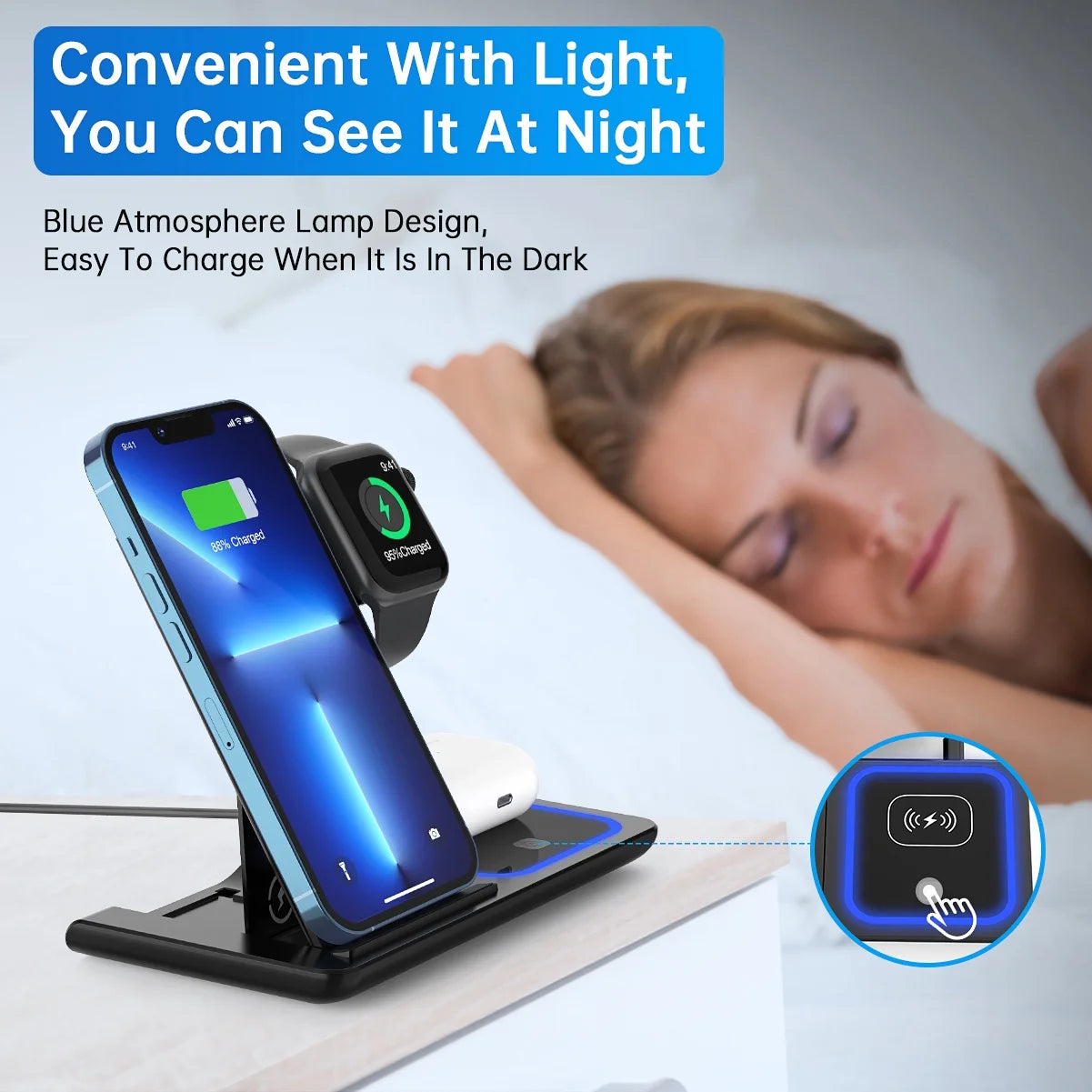 18W Fast Wireless Charging Station – 3-in-1 for iPhone, Apple Watch & AirPods with QC3.0 Adapter