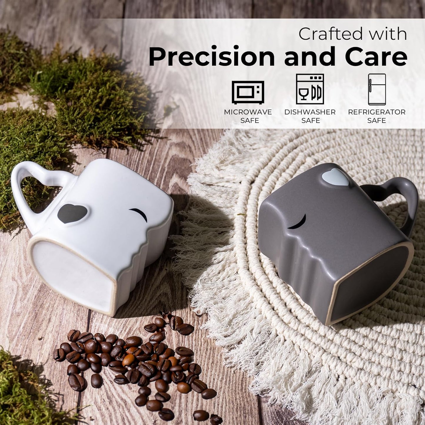 Ceramic Coffee Mugs Set โ Kissing Mugs with Gift Box (Gray) | Perfect for Couples & Special Occasions