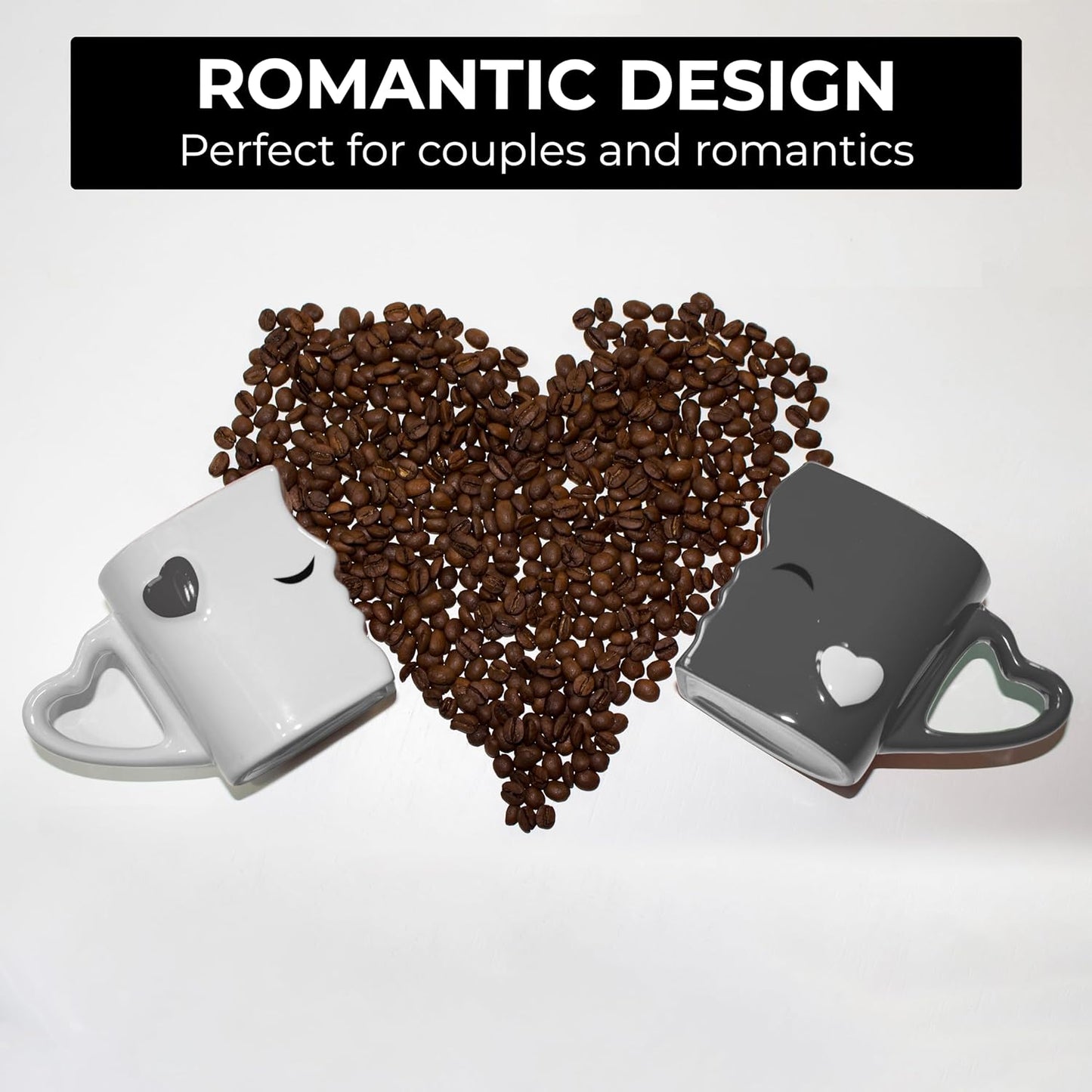 Ceramic Coffee Mugs Set โ Kissing Mugs with Gift Box (Gray) | Perfect for Couples & Special Occasions