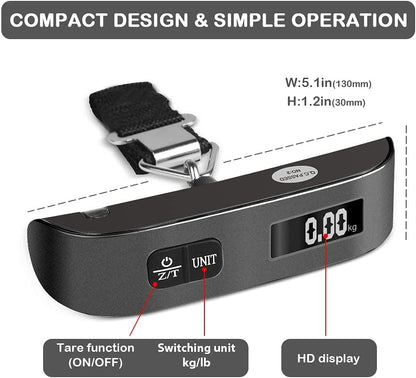 Portable Digital Luggage Scale – Accurate Hanging Baggage Scale for Travel, 110lb Capacity with Rubber Paint and Battery Included