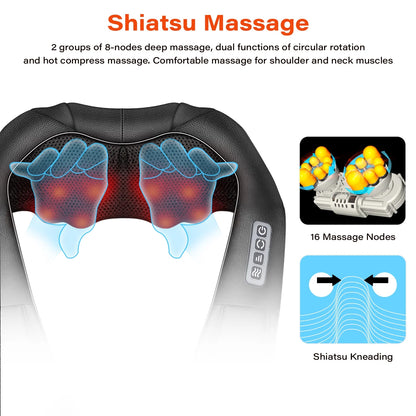 Shiatsu Neck, Shoulder & Back Massager with Heat – Electric 4D Deep Tissue Kneading Massage for Ultimate Relaxation