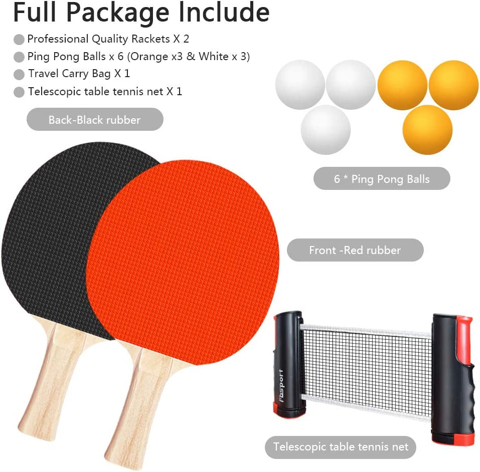 Complete Portable Table Tennis Set with Retractable Net, Paddles, Balls, and Carry Bag – Perfect for Indoor & Outdoor Play