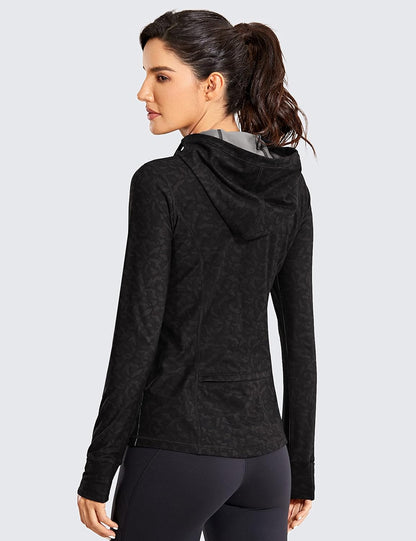 Women's Brushed Full-Zip Hoodie Jacket – Hooded Sportswear for Workout & Running with Zip Pockets