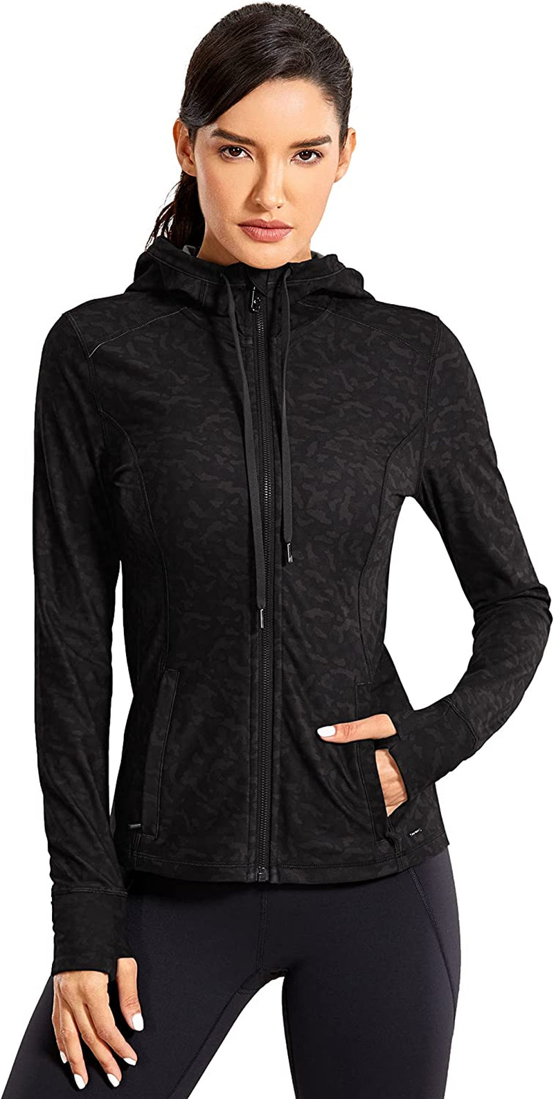 Women's Brushed Full-Zip Hoodie Jacket – Hooded Sportswear for Workout & Running with Zip Pockets