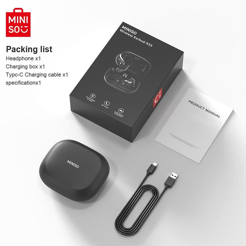 MINISO Wireless Open-Ear Earbuds – IPX5 Waterproof, Long-Range Connection, with Charging Case for Clear Audio