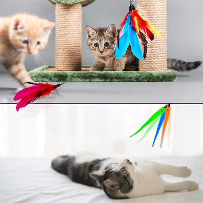 Interactive Cat Toy Wand – Retractable Feather Toy with Bells and Replacement Refills for Kitten Exercise and Play