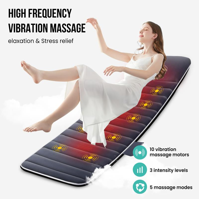 Snailax Memory Foam Full Body Massage Mat with Heat & 10 Vibration Motors – Relaxing Heating Pad for Ultimate Comfor