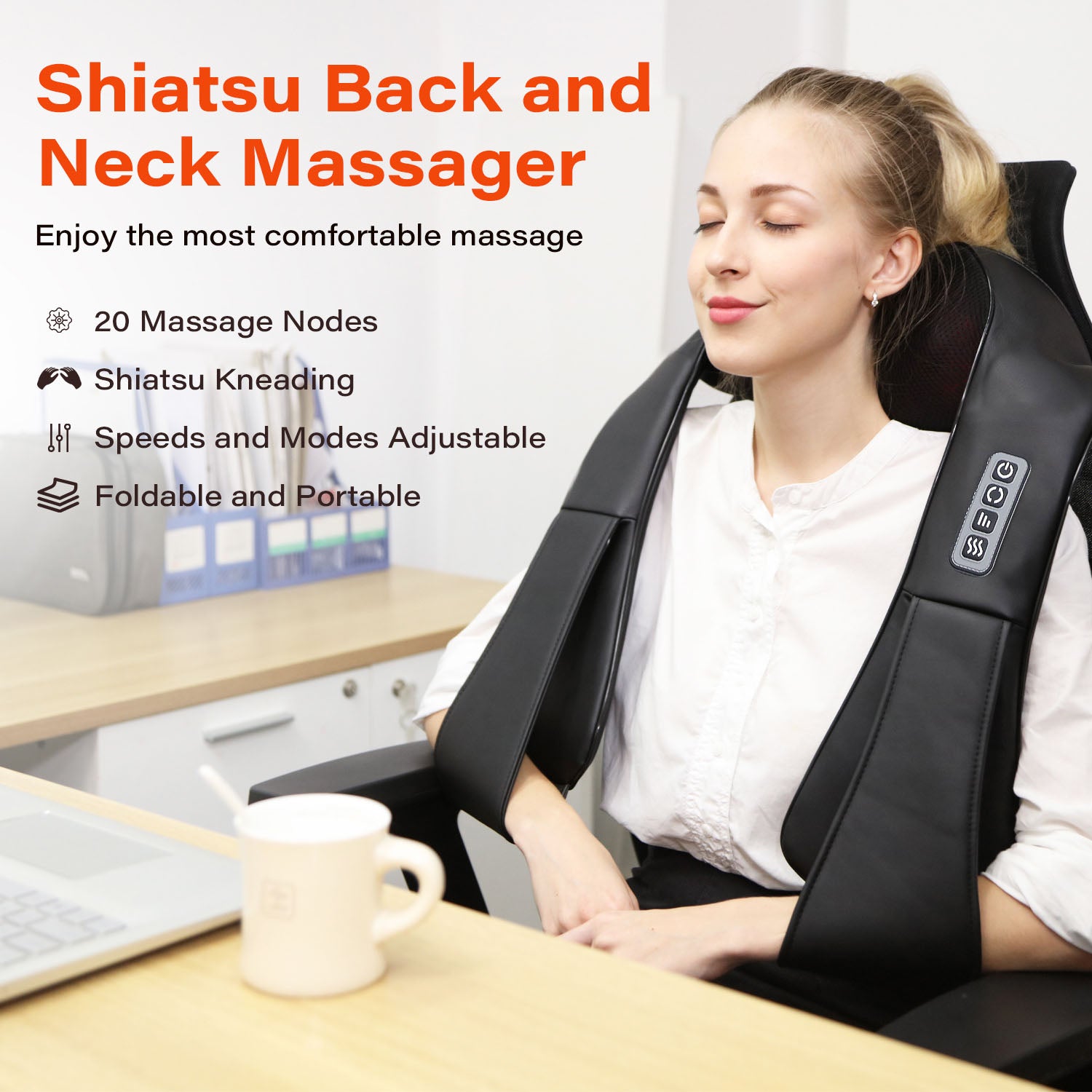 Shiatsu Neck, Shoulder & Back Massager with Heat – Electric 4D Deep Tissue Kneading Massage for Ultimate Relaxation