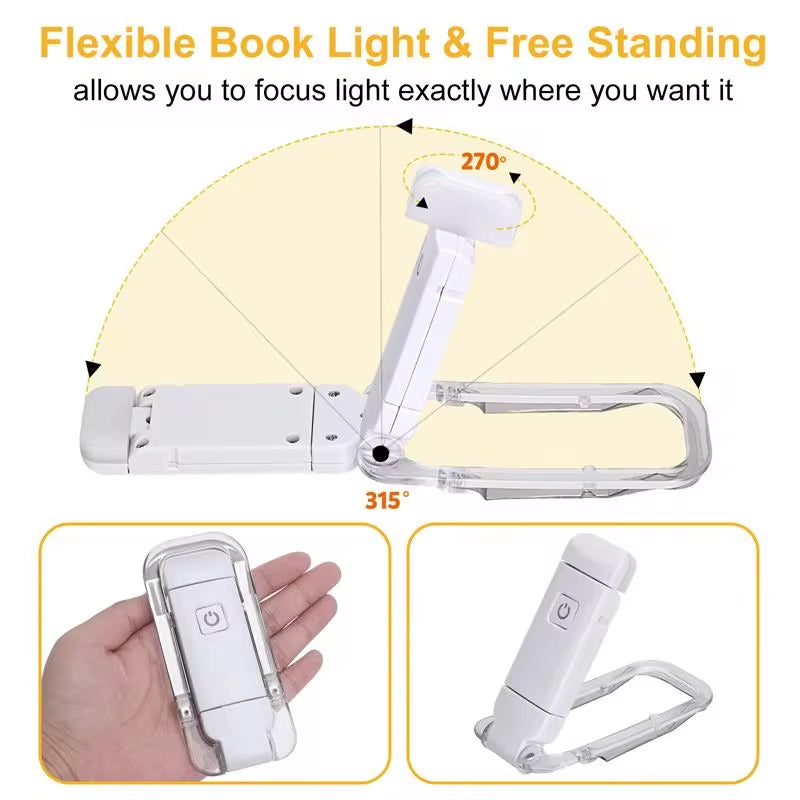 Portable LED USB Rechargeable Book Light – Eye-Friendly Clip-On Reading Lamp with Bookmark Feature