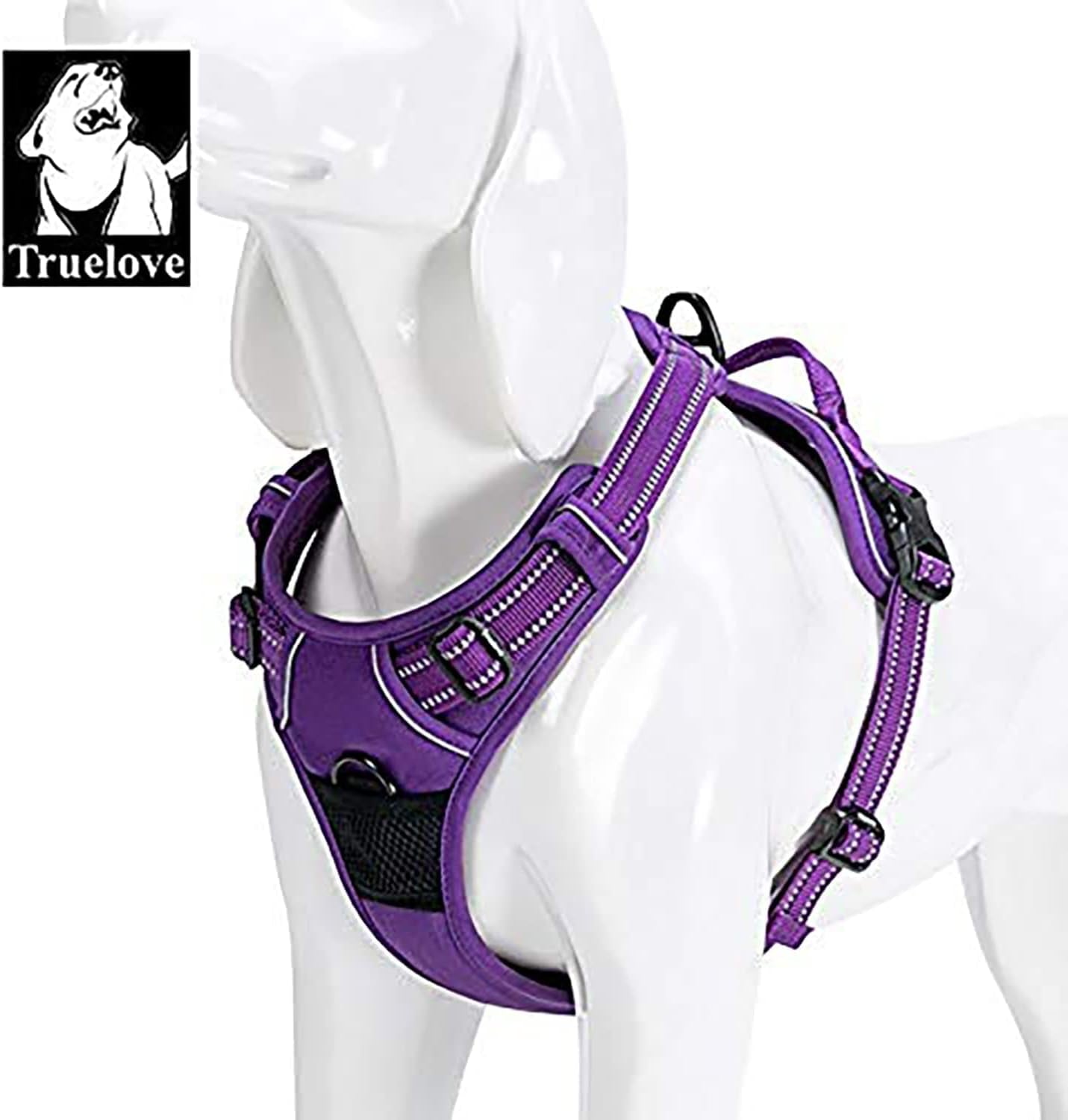 Truelove Adjustable No-Pull Dog Harness – Reflective, Comfortable Vest in Vibrant Colors (Purple, Size S)