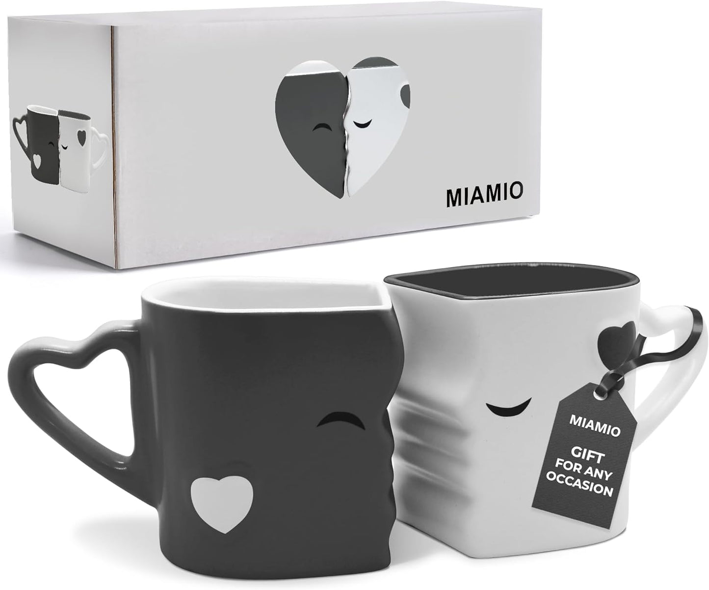 Ceramic Coffee Mugs Set – Kissing Mugs with Gift Box (Gray) | Perfect for Couples & Special Occasions