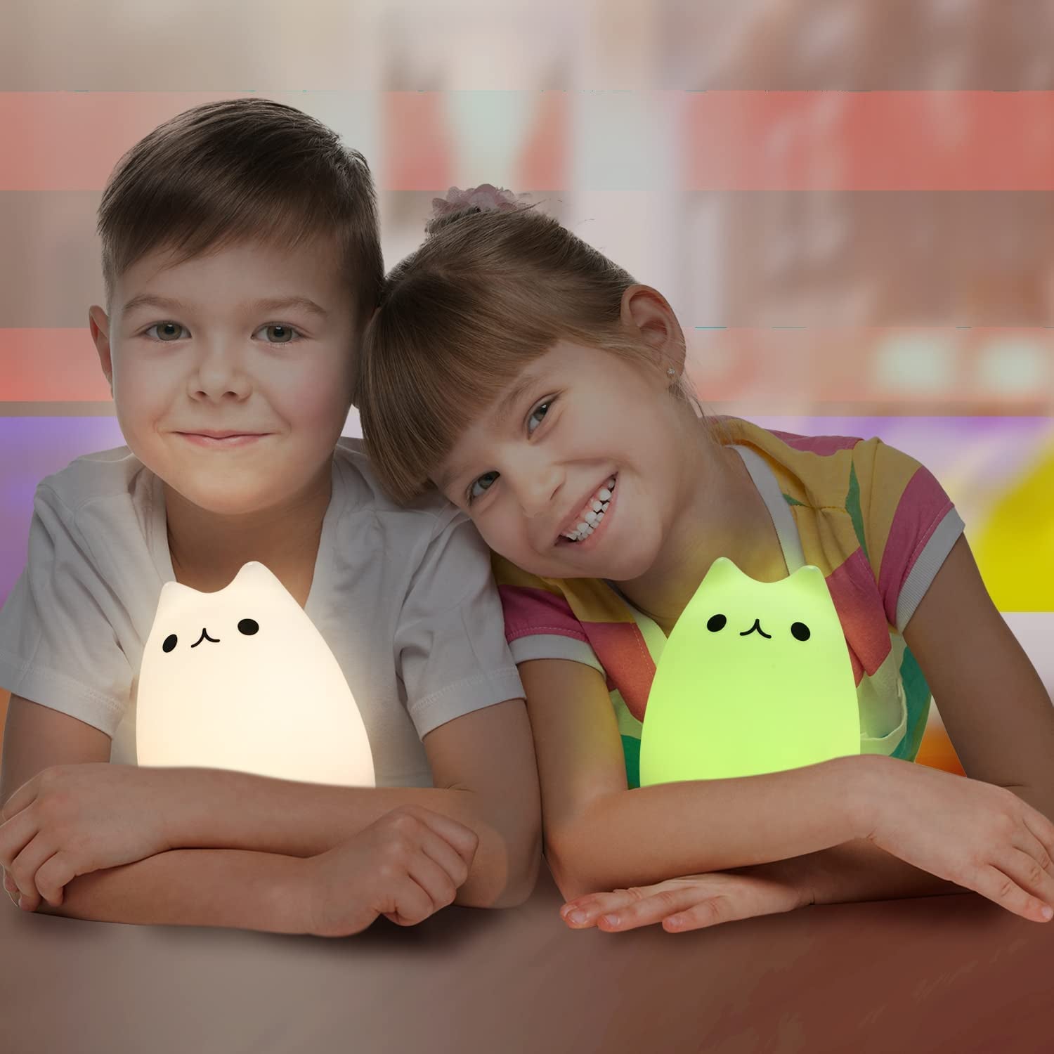 4-Piece Set: Rechargeable Cat Lamp with Remote Control – Cute Kawaii Silicone Night Light for Kids, Toddlers & Baby Girls – Soft White Nightlight