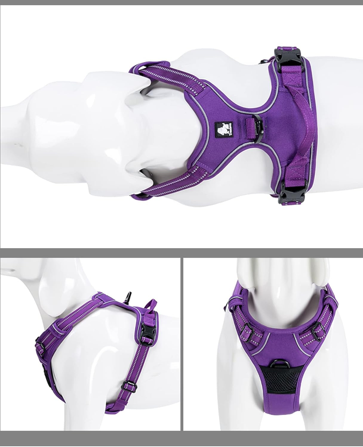 Truelove Adjustable No-Pull Dog Harness – Reflective, Comfortable Vest in Vibrant Colors (Purple, Size S)