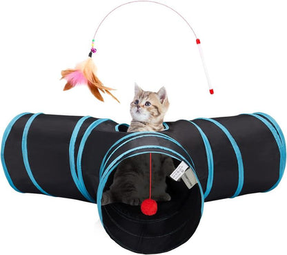 3-Way Collapsible Cat Tunnel Toy – Interactive Peek Hole & Ball for Cats, Kittens, and Small Pets