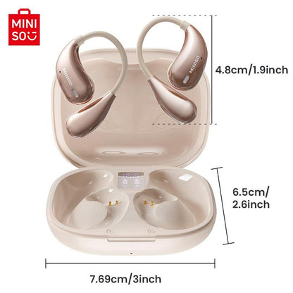 MINISO Wireless Open-Ear Earbuds – IPX5 Waterproof, Long-Range Connection, with Charging Case for Clear Audio