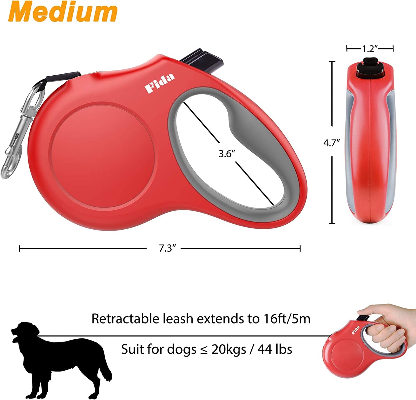 Retractable Dog Leash with Dispenser & Poop Bags – 16 Ft, Red