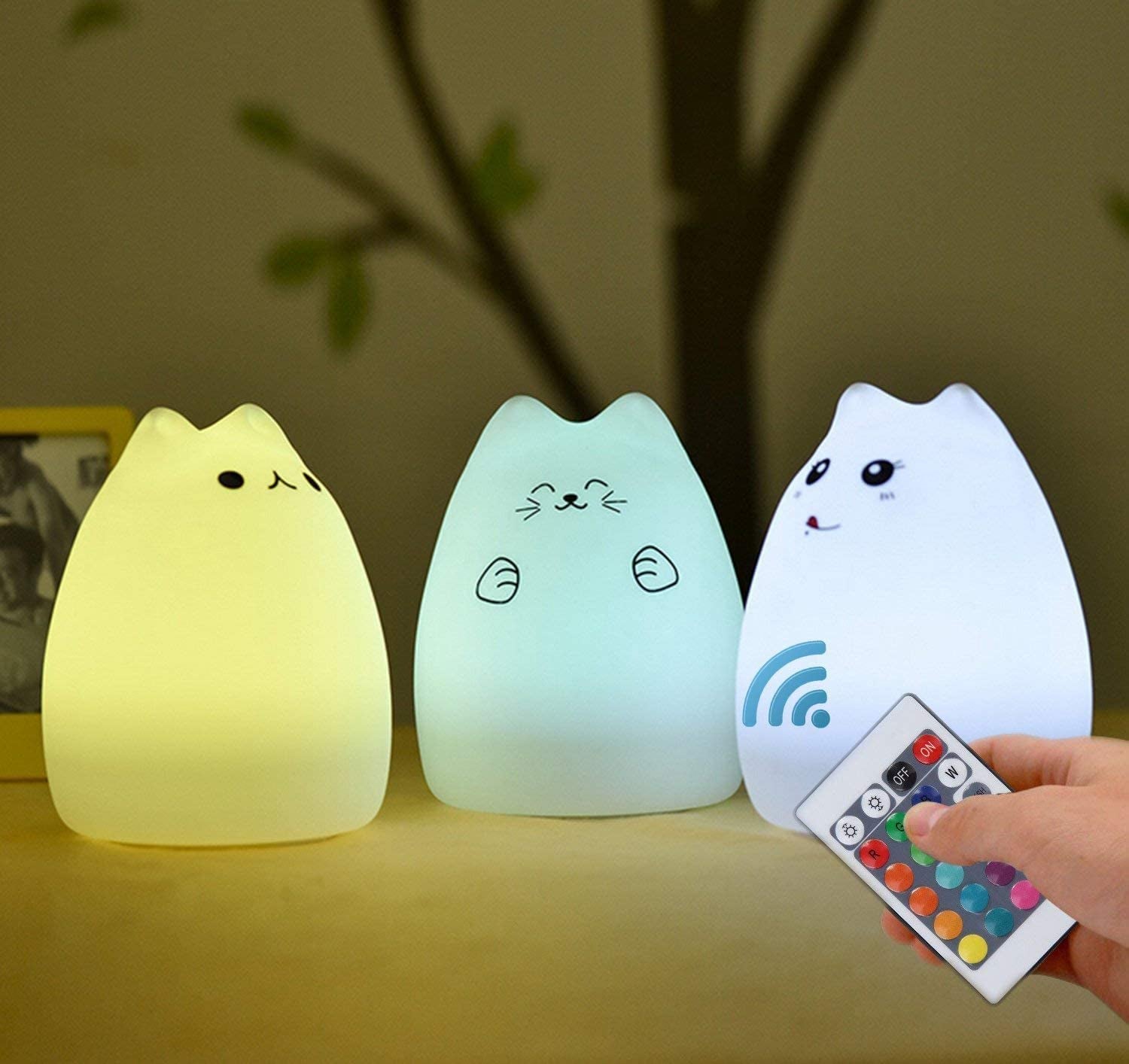 4-Piece Set: Rechargeable Cat Lamp with Remote Control – Cute Kawaii Silicone Night Light for Kids, Toddlers & Baby Girls – Soft White Nightlight