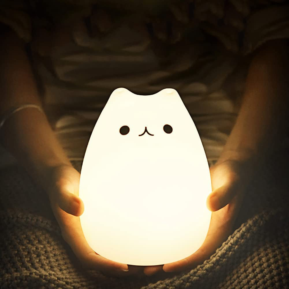 4-Piece Set: Rechargeable Cat Lamp with Remote Control – Cute Kawaii Silicone Night Light for Kids, Toddlers & Baby Girls – Soft White Nightlight