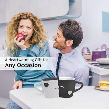 Ceramic Coffee Mugs Set – Kissing Mugs with Gift Box (Gray) | Perfect for Couples & Special Occasions