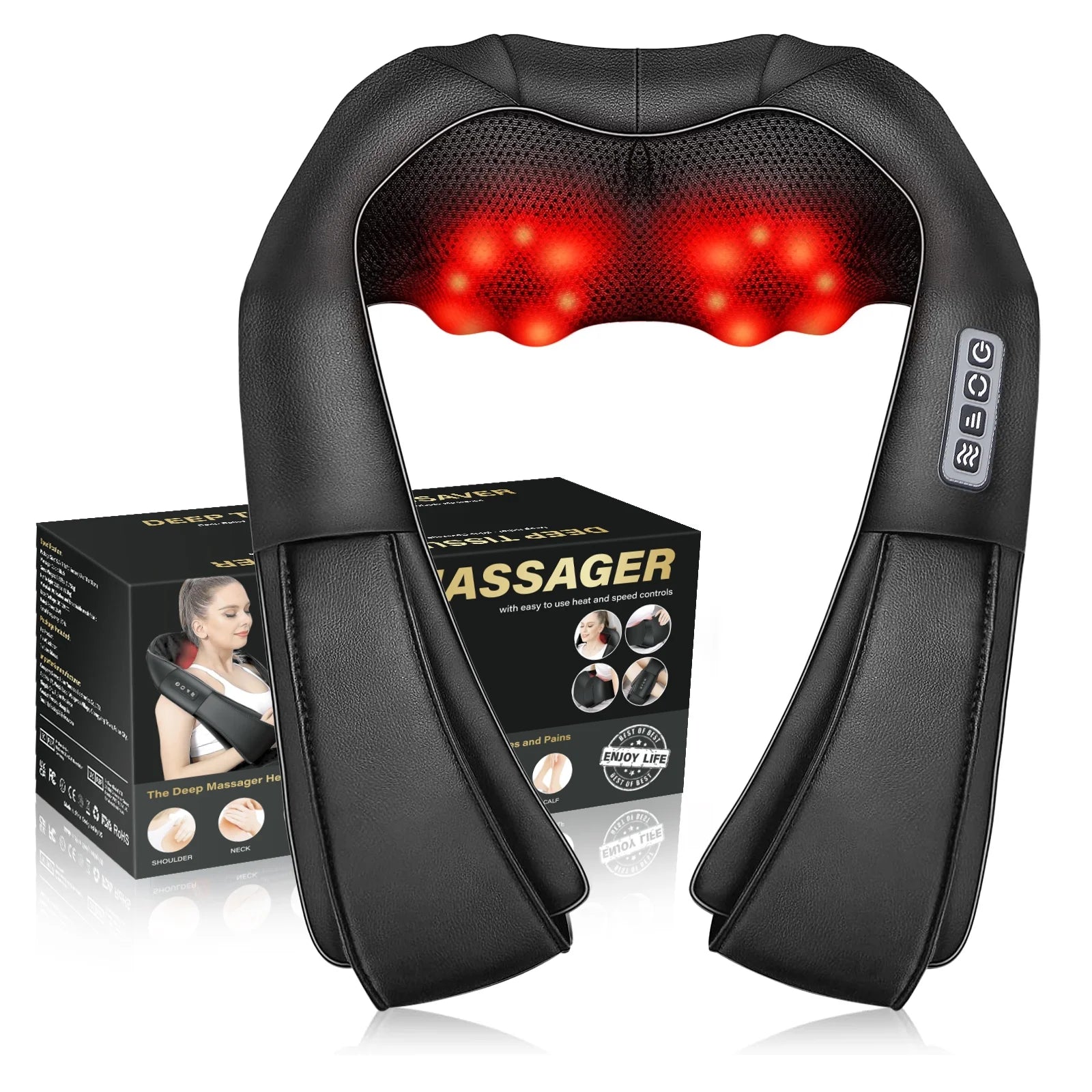 Shiatsu Neck, Shoulder & Back Massager with Heat – Electric 4D Deep Tissue Kneading Massage for Ultimate Relaxation